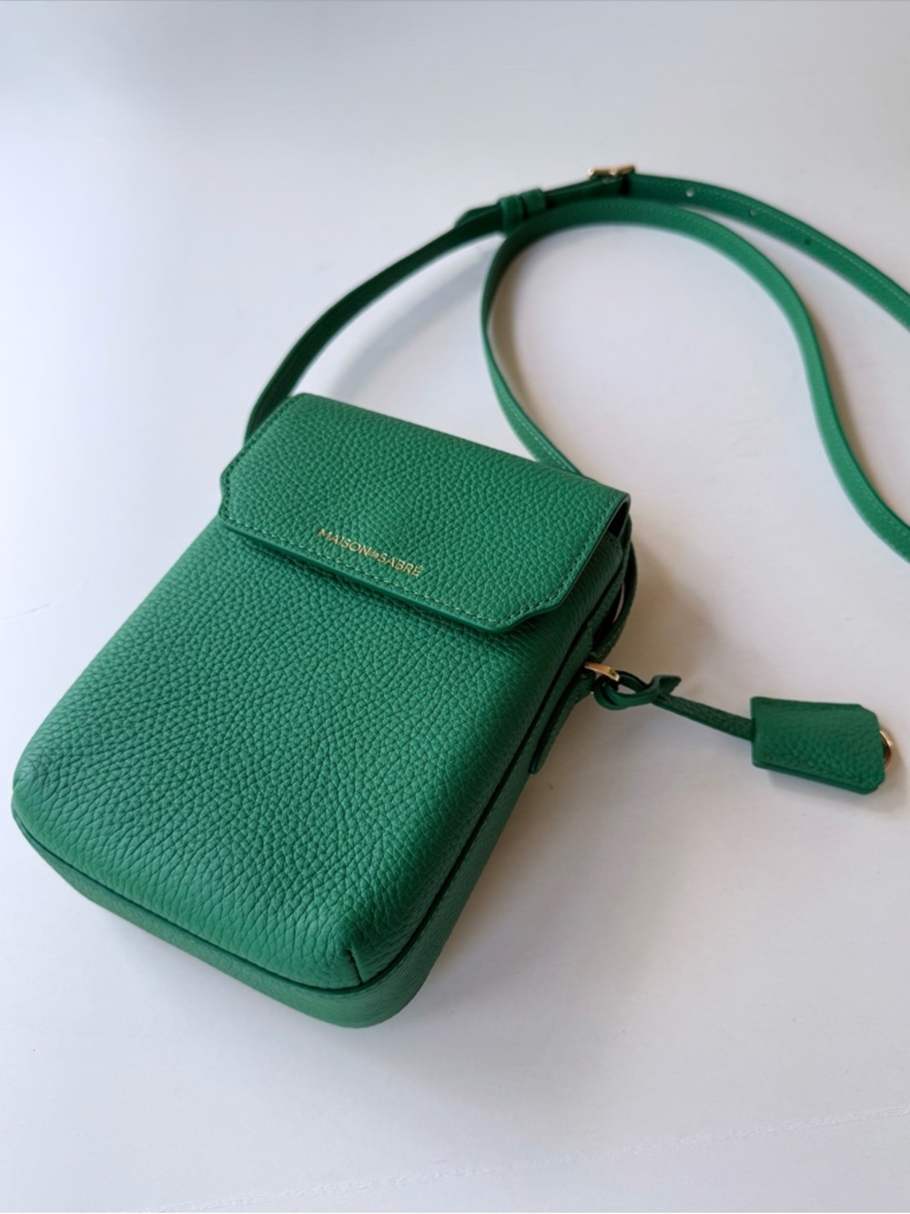 Maison de Sabre The Zipped Phone Pouch Crossbody Bag Emerald Green Leather - Picture 4 of 15